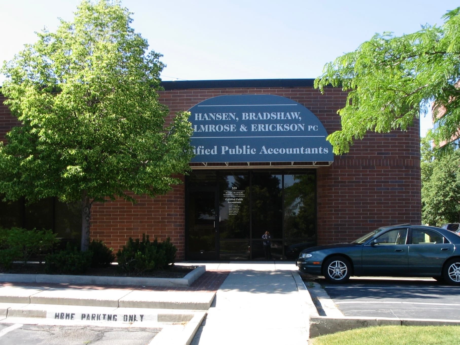HBME's Bountiful, Utah office with the original Hansen, Bradshaw, Malmrose & Erickson awning
